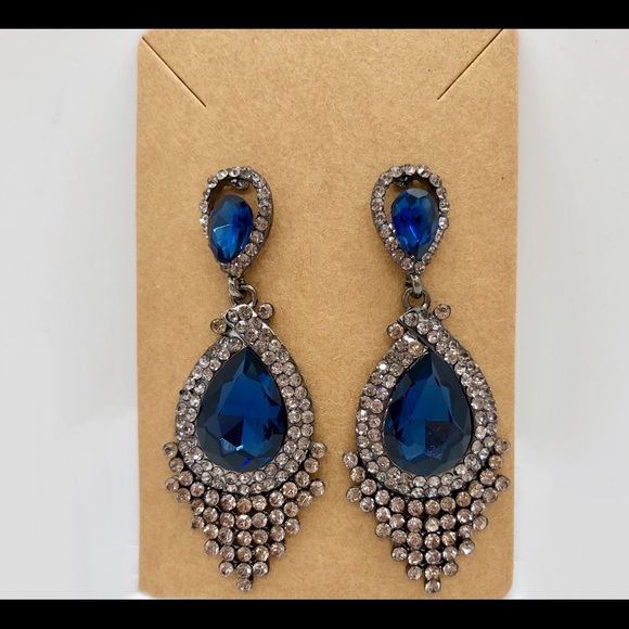 Charcoal Gray & Blue Crystal Chandelier Earrings - Picture 4 of 8